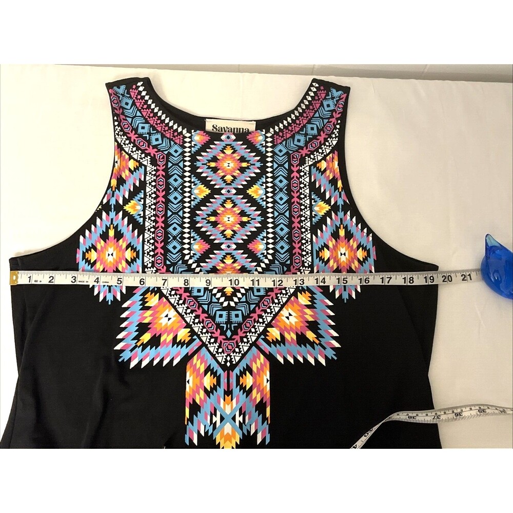 Savannah Jane Women's Size Medium Black Tank Aztec Print Fringe - Picture 7 of 8